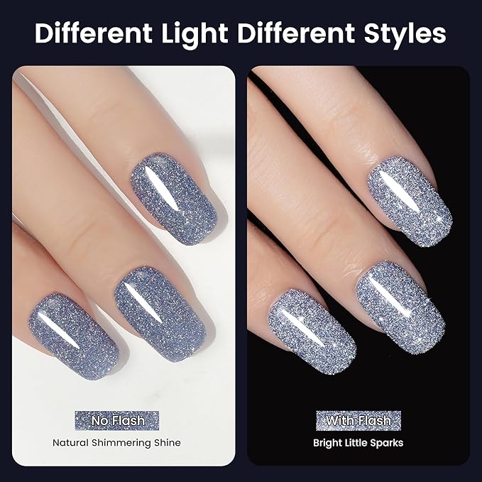 YTD Likomey Colorful Haze Blue Reflective Glitter Gel Nail Polish,15ml Holographic Flash Diamond Shimmer Gel,Sparkly Shiny Fall Winter Salon Home Manicure UV Varnish,SZ501
