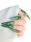 HAND-PAINTED White Press Ons Neon Small Press on Nails Long French Press on Nails Coffin Medium Short Nail art Fake Nail Art Kit with 7g Glue on Nails Handmade Almond Square Nails (Medium, J5)
