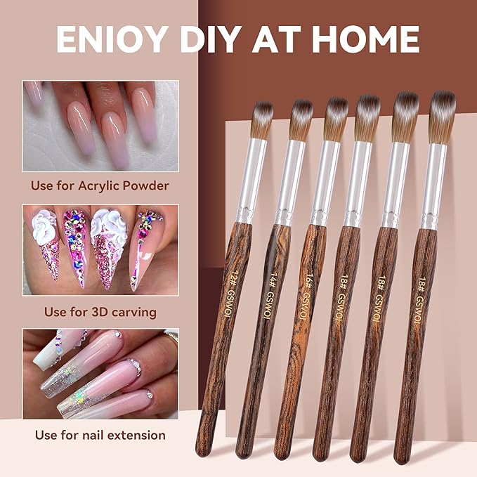 100% Kolinsky Acrylic Nail Brush,GSWOI Acrylic Brushes for Nails Size 18 Wood Handle Application Extension,Nail Tools for Professional Manicure Salon DIY at Home (#18)