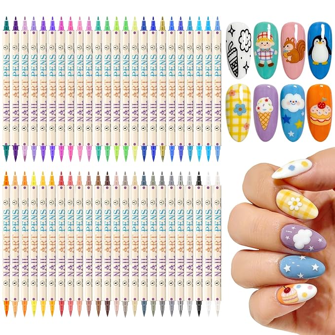 48 Colors Nail Art Pens Set, 3D Nail Polish Pens Quick-Drying Acrylic Paint Markers,For Nail Art Drawing Painting Nail Point Dotting Liner Pen, Nail Design Kit Manicure Tools Home & Salon DIY