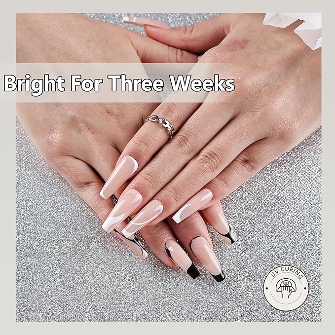 JODSONE Nail Art Gel Liner 2 Colors White Black Gel Nail polish Need U V Lamp Cured with Thin Brush at Home Salon Design