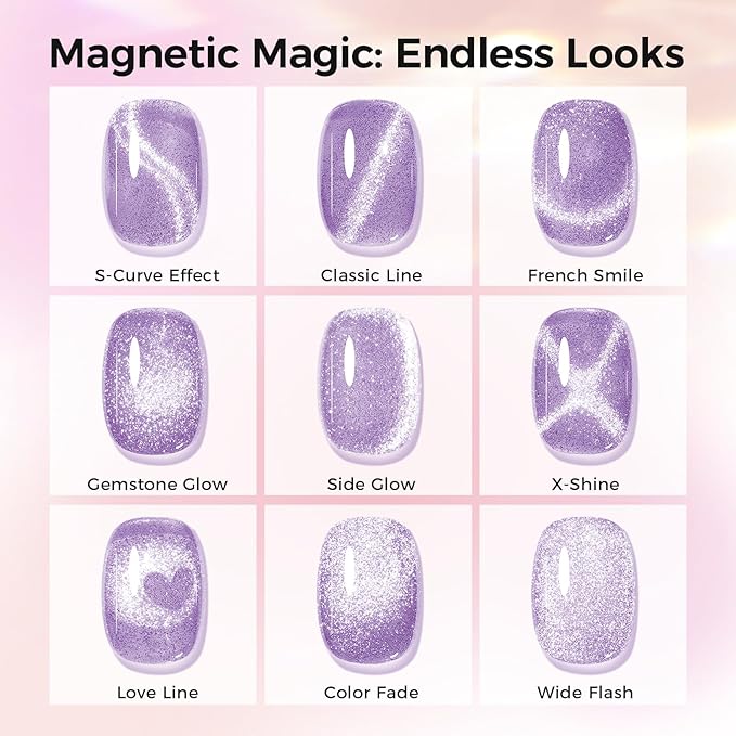 5-in-1 Cat Eye Gel Polish Kit, 6PCS-7.5ml No Base/Top Coat Needed, All-in-One Formula, Beginner-Friendly Magnetic Nail Art Set with Magnet Sticks, Fast Curing for Home DIY Manicure