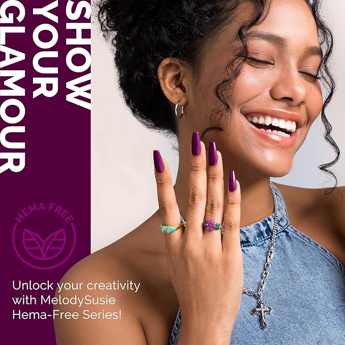 MelodySusie Hema Free Gel Nail Polish, 0.5 Fl Oz Thick Dark Purple Gel Polish, Non Toxic, Long Lasting, Soak Off UV Nail Polish, Manicure Nail Design Salon DIY Nail Art at Home 065