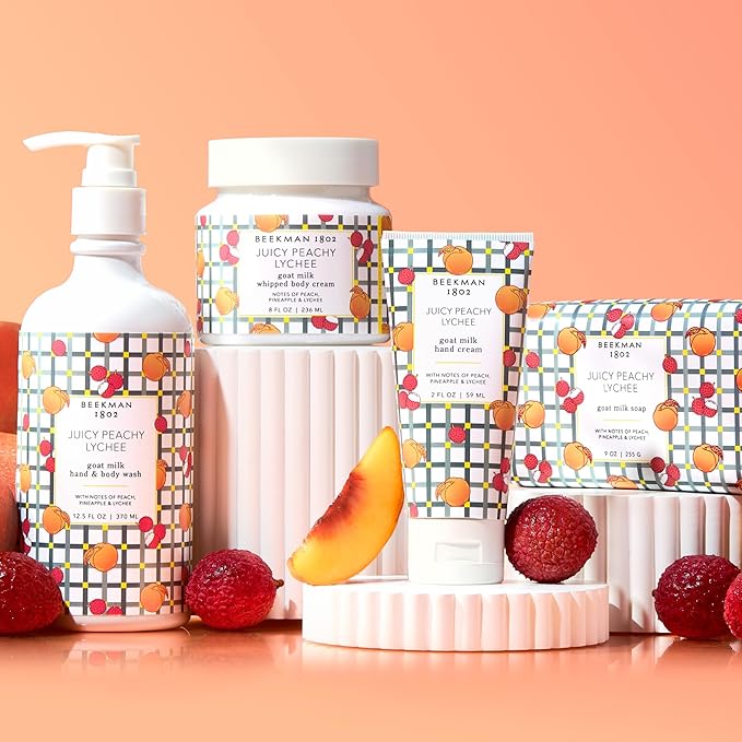 Beekman 1802 Goat Milk Hand Cream – Juicy Peachy Lychee – Scented – 2 oz – Moisturizing Hand Lotion for Dry Skin – Non-Greasy – Sensitive Skin Safe – Cruelty Free