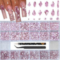 Nail Charms and Gems - 5000 Pcs, 20 Types, 20 Sizes, with Kit, Nail Rhinestones, Faux Pearls, Beads, for Nail Art (Pink)