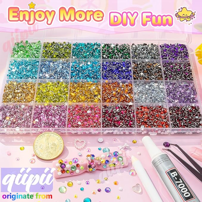 24 Color 13800pcs 3mm Crystal Resin Rhinestones for Bedazzling Crafting Flatback Stones Colorful Gems Diamonds Charms for Nails Eyes Face Makeup Tumblers Bottles DIY Crafts Clothes Shoes Phones