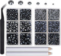 8000pcs Hotfix Rhinestones Flatback,Rhinestones for Crafts Clothes Mixed 6 Sizes, Hotfix Crystals with Wax Pencil Kit, SS4-SS30,Jet Hematite