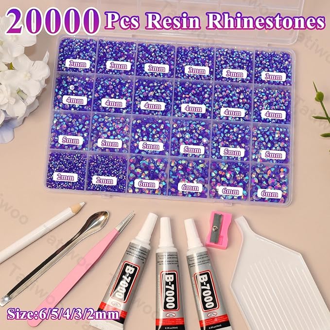 20000Pcs Purple AB Flatback Jelly Resin Rhinestones for Bedazzling, Mix Sizes Crystal Rhinestones Gems, Purple AB Gems Bedazzling for Crafting for DIY Face Makeup Crafts Tumblers