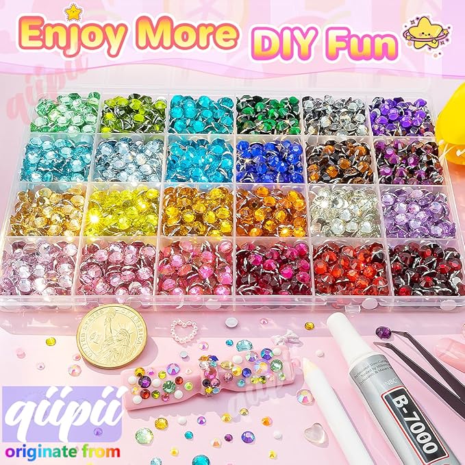 24 Color 6mm Crystal Resin Rhinestones for Bedazzling Crafting SS30 Flatback Stones Colorful Gems Diamonds Charms for Nails Eyes Face Makeup Tumblers Bottles DIY Crafts Clothes Shoes Phones