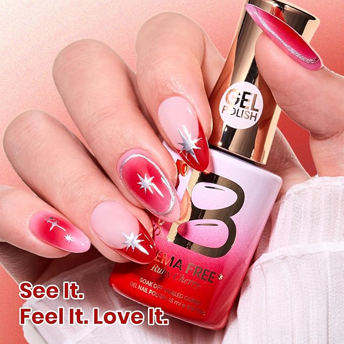 Beetles Ruby Cherry Jelly Red Gel Nail Polish - 15ML Neutral Jelly Red Sheer Gel Nail Polish Translucent Effect Soak Off UV LED French Nail Art Salon DIY Manicure Gift for Women