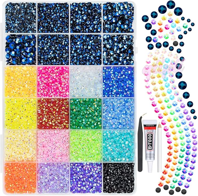 2mm-6mm Ink Blue Resin Rhinestones w B7000 Glue for Crafting Bedazzling Flatback Colorful Jelly Stones Diamonds Gems Bedazzler Kit for Nails Face Eyes Makeup Tumblers Bottles DIY Crafts Shoes