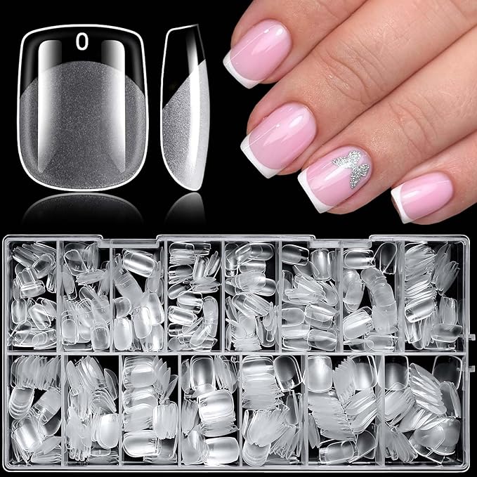 LoveOurHome 600pc Extra Short Square Nail Tips Clear Fake Nails XS Square Gel Nail Tips Full Cover Acrylic Nails Clear Press on Nails Short False Nail 15 Sizes Fingernails for Gel Nail Extension