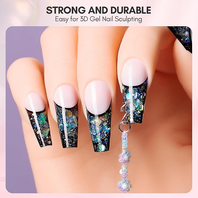 Makartt 3D Nail Gel Art Kit: 4 Colors 3D Sculpting DIY Manicure Solid Gel Builder Clear and Shimmers for Extension, Molding Adhesive Glue Rhinestone Hard Gels No Wipe Chrome DIY Salon Home