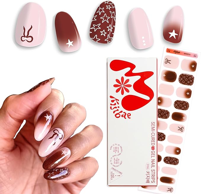 Semi Cured Gel Polish Strips | 24pc UV LED Required Wraps | Gift Peel and Stick Nails | Coquette DIY Home Manicure | Press On Alternative (Star Girl)