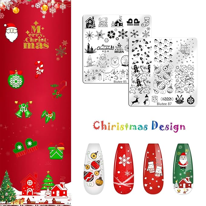 Biutee Nail Stamping Plates Set 16PCS Nail Stamper Kit with Nail Stamper, Scraper & Storage Bag Nail Art Stamping Plates Butterfly Star Flower Leaf Bowknot Design Nail Stamping Kit