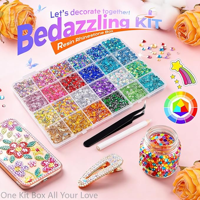 Bedazzler Kit with Rhinestones, Upgrade Colorful DIY Resin Rhinestone Kit for Bedazzling, Resin Jelly Rhinestones for Bedazzling Kit for Diamond Art Bedazzled Nail Art Crafting Makeup (30000pcs)