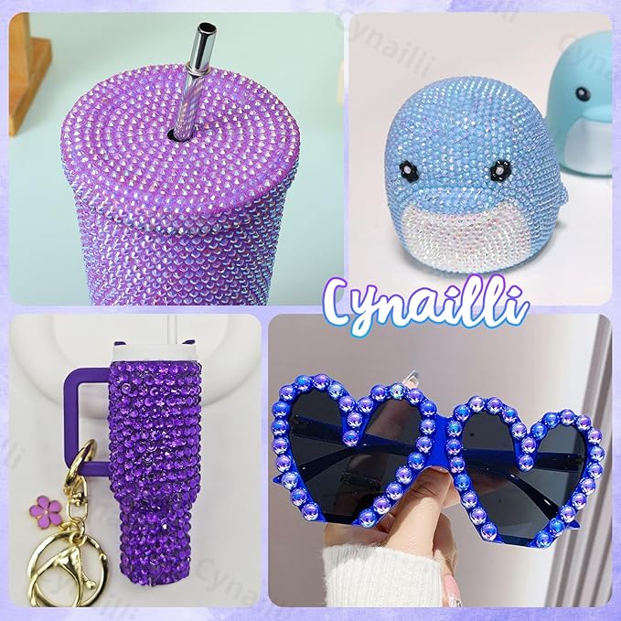 15 Grids Pearls and Resin Rhinestones for Crafting, Purple Blue White Bedazzling Gems Kit, Jelly Resin Rhinestones for Nails Face Eyes Makeup Crafts Tumblers Bottles