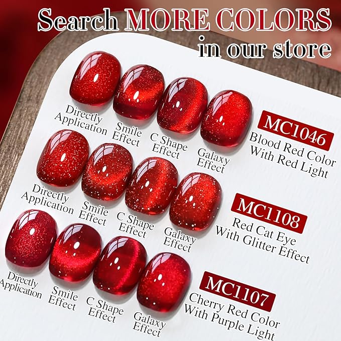 Double Rhythm 15ML Ice Glass Cat Eye Gel Polish with Magnet Holographic Glitter Shimmer Translucent Sheer Color Salon Soak Off Magnetic Nail at Home (Red Glitter-MC1108)