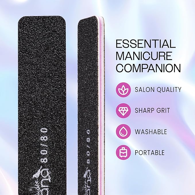 10PCS Jumbo Size PANA Professional Double Sided Nail Files - Black, 80/80 Grit - Emery Board Nail Buffering File Manicure Pedicure Nail Polisher Washable
