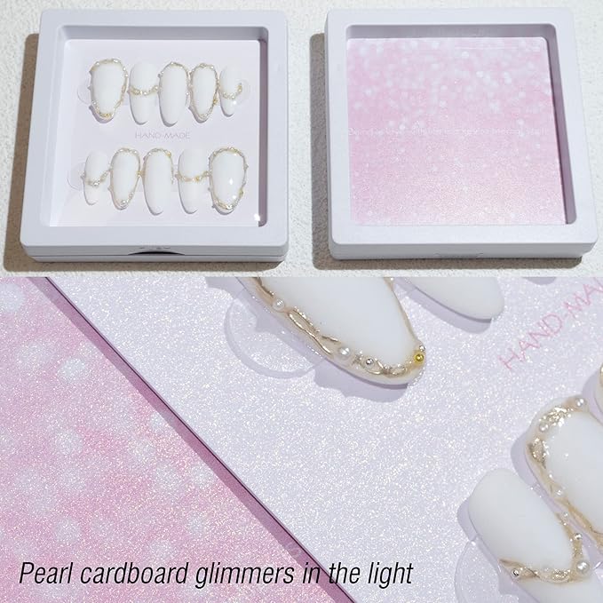 LIGHT RAIN Press on Nail Packaging Storage Box Case - 3.5 x 3.5 X 0.8 Inch 3D Floating Frame 24 pcs, Display Card 24 pcs, Pre-cut Double Sided Strong Tape 48 pcs, OPP bag 24 pcs