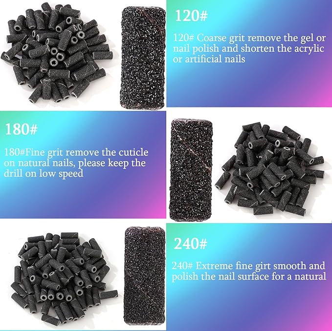 100pcs Nail Drill Bits Small Sanding Bands with 3.1mm Mandrel Bit, 240 Extra Fine Grit Nail File Sanding Bands for Acrylic Nails Gel Removing Shaping Manicures and Pedicure (Black, 240 Grit)