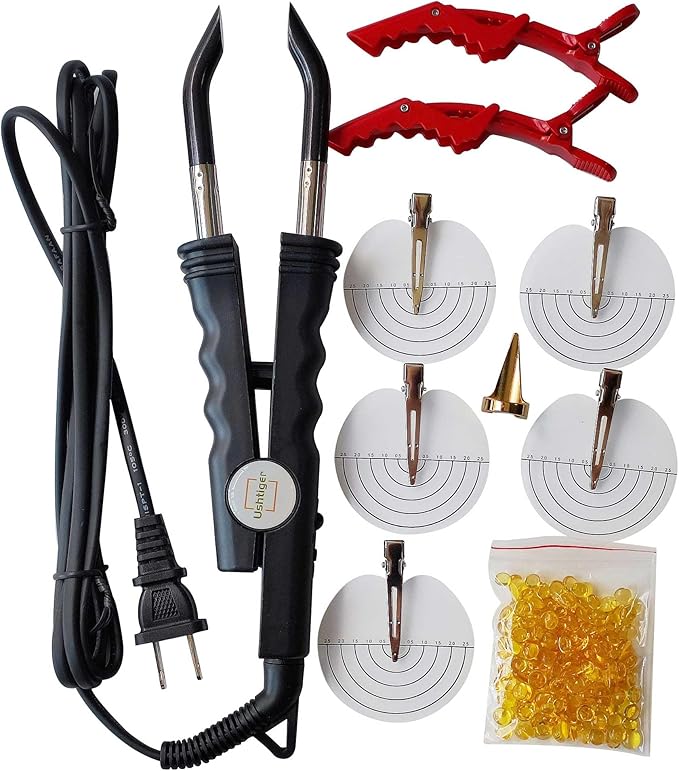 Keratin Hair Extensions Tools Hair Extension Heat Tool Fusion Bonding Machine Set Fusion Heat Iron Connector Wand Melting Gun for Hair Extensions Install Black