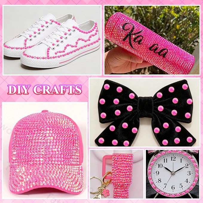 20000Pcs Hot Pink Flatback Jelly Resin Rhinestones for Bedazzling, Mix Sizes Crystal Rhinestones Gems, Hot Pink Gems Bedazzling for Crafting, Flatback Rhinestone for DIY Face Makeup Crafts Tumblers