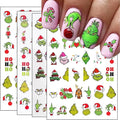 4 Sheets Christmas Nail Art Stickers Cute Green Monster 5D Self-Adhesive Xmas Nails Decals Designs Winter Funny Cartoon 3D Christmas Nail Stickers Decals Supplies for Women Nail DIY Art Decoration