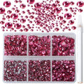 Bymitel 5000 Pieces 6 Mixed Sizes Glue Fix on Glass Rhinestones Round Crystal Gems Flatback for DIY Jewelry Making with one Picking Pen(6-Sizes 5000PCS, Rose)
