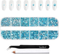 Beadsland Rhinestones for Makeup,8 Sizes 2500pcs Blue Flatback Rhinestones Face Gems for Nails Crafts with Tweezers and Wax Pencil,Aquamarine,SS4-SS30