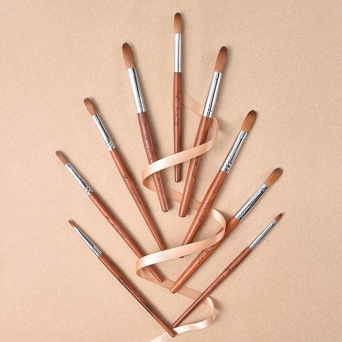 Nail Brush Kolinsky Sable Acrylic Nail Art Brush Professional Red Wooden Nail Brush (8#)