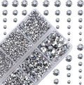 10000Pcs 2-Boxes Mixed Size Hot Fix Round Crystals Gems Glass Stones Hotfix Flat Back Rhinestones with Tweezers and Picking Pencil (Labrador Silver)