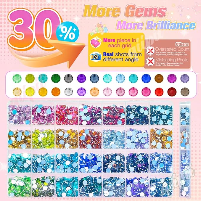 28 Color 6mm Crystal Resin Rhinestones w B7000 Glue for Bedazzling Crafting SS30 Flatback Colorful Stones Crystals Gems Diamonds Bedaazler Kit for Nails Eyes Face Makeup Tumblers Bottles Crafts