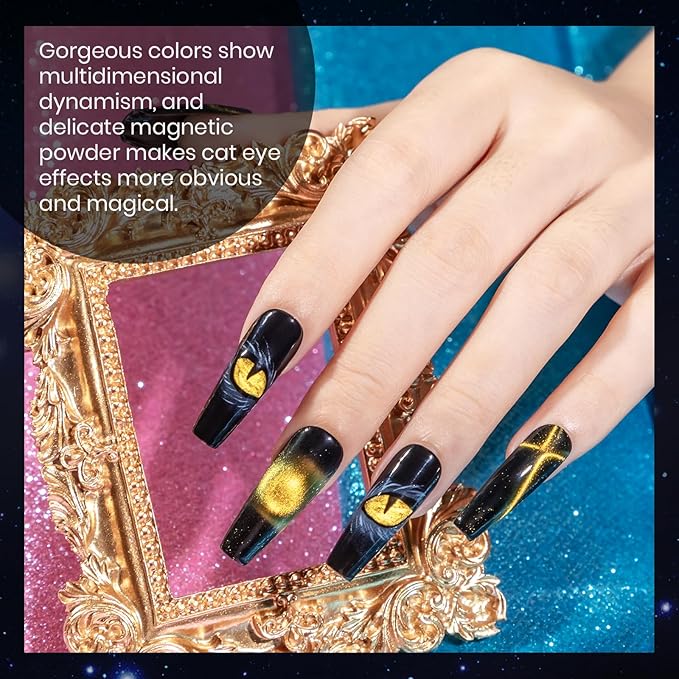 MIZHSE 8 Colors 9D Cat Eye Gel Nail Polish, Magnetic Gel Polish Kit with Magnet Stick, Galaxy Glitter Chameleon Effect Silk Velvet Cat Eye Nail Polish Soak Off Nail Art Design Ladies Gift