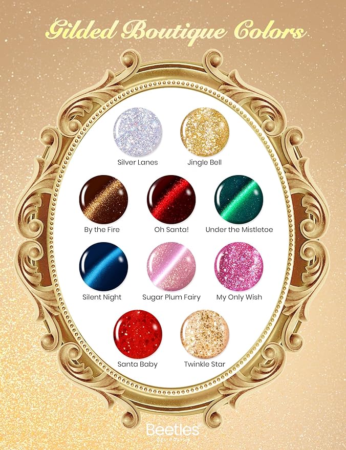 beetles Gel Polish Gilded Boutique Advent Calendar – 24 Luxury Days of Gel Nail Polish Colors, Premium Gifts Box with Cat Eye Gel, Nail Care Tools & Mini UV Lamp for Women Holiday Gifting