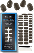 Real Gel Nail Strips (No UV Light Needed) - 44Pcs Salon Quality Nail Stickers - Long Lasting Polish Wraps for Women, Easy Apply & Remove (Fern Brown)