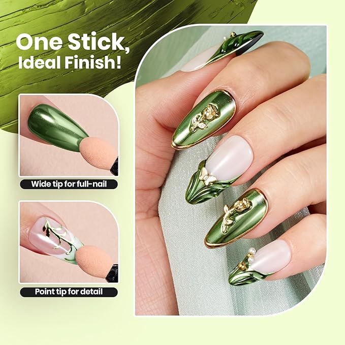 Beetles Green Chrome Nail Powder Metallic Mirror Effect Chrome Powder for Nails Gel Polish Green DIY Decoration Nail Manicure Nails Art Design Gift for Women