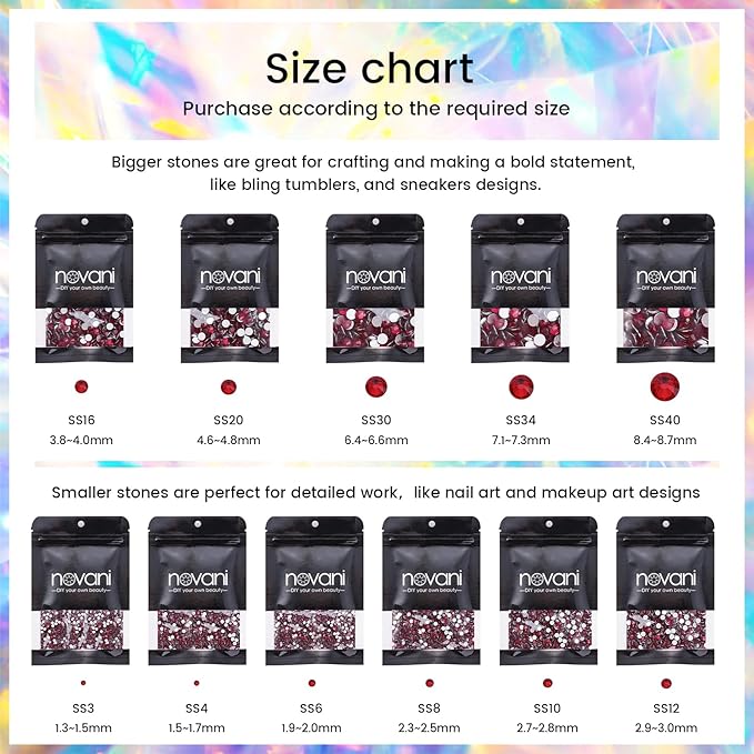 Dark Red Rhinestones for Crafts Flat Back Glass Nail Rhinestones Nail Gems Crystals for Makeup Bags Shoes Decoration DIY(SS6,1440pcs,Dark Siam)