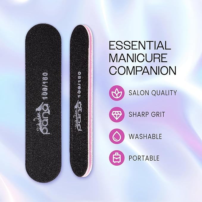 25pcs - PANA Mini Double-Sided Emery Nail File for Manicure, Pedicure, Natural, and Acrylic Nails - Black (Grit 100/180)
