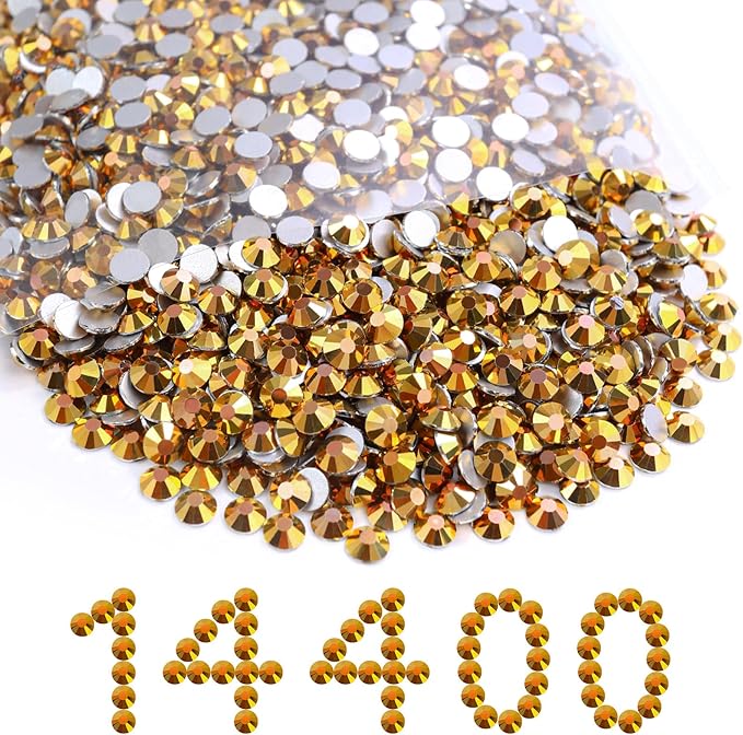 Flatback Rhinestones Bulk, 14400PCS Gold Rhinestones for Clothes DIY Decoration Crafts, Gold, SS16, 3.8-4.0mm