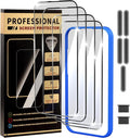 4 Pack for iPhone 15 Pro Screen Protector, Military-Grade Shatterproof, 9H Hardness, Full Coverage Tempered Glass for iPhone 15Pro-6.1 inch with Install Frame