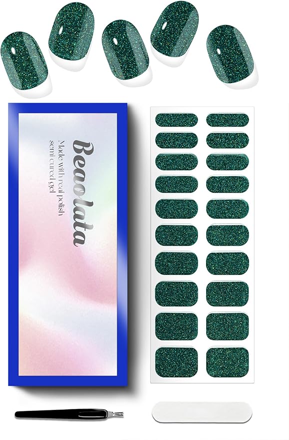 Semi Cured Gel Nail Strips - UV Light Gel Nail Stickers - 20 Long Lasting Salon Quality Wraps (Neon Jungle Green)