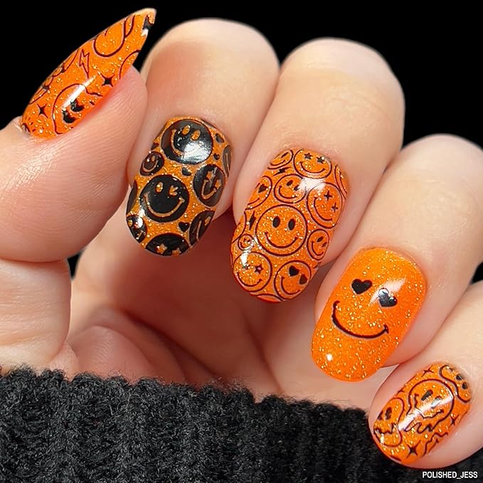 Maniology Happy Face Nails Nail Stamping Plate | Emoji-Inspired Designs DIY Manicure Design, Smiley Patterns - Reusable, Rectangular, Stainless Steel Nail Art Template