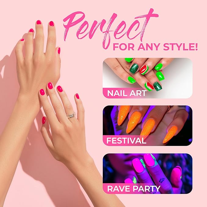 splashes & spills UV Blacklight Glow Nail Polish - 6 Color Variety Pack, 13ml – Day or Night Stage, Clubbing or Costume Makeup