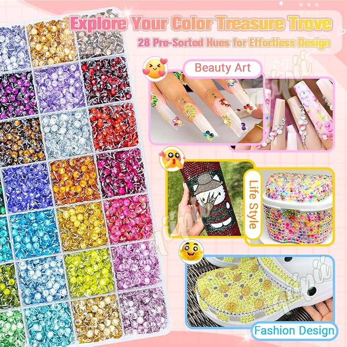 28 Color 5mm Crystal Resin Rhinestones w B7000 Glue for Bedazzling Crafting Flatback Colorful SS20 Stones Crystals Gems Diamonds Bedaazler Kit for Nails Eyes Face Makeup Tumblers Bottles Crafts