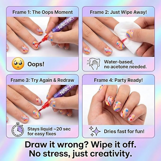 12 Colors Nail Art Pens Set – Nail Art Markers and Nail Markers, Nail Pens for Nail Art Designs, Nail Art Pens for Painting Nails, Fine Tip, Smooth Ink Flow for DIY Manicure