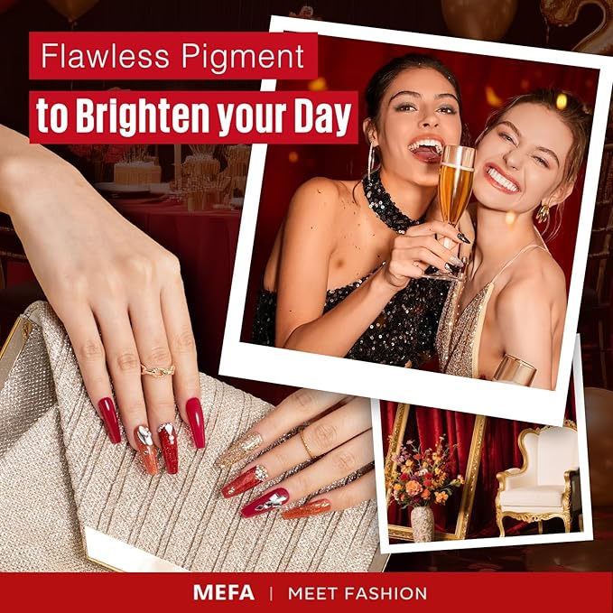 MEFA Red Gel Nail Polish Set, 6 Colors Gel Polish Kit Popular Red Burgundy Glitter Nail Polish Soak Off Rose Dark Red Shimmer Nail Art Design DIY Home Salon Manicure Gifts for Women Girls 2024