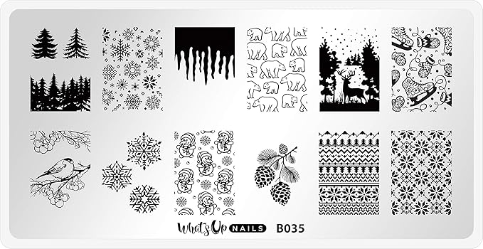 Whats Up Nails - B035 Icy Wonderland Stamping Plate for Christmas Winter Nail Art Design