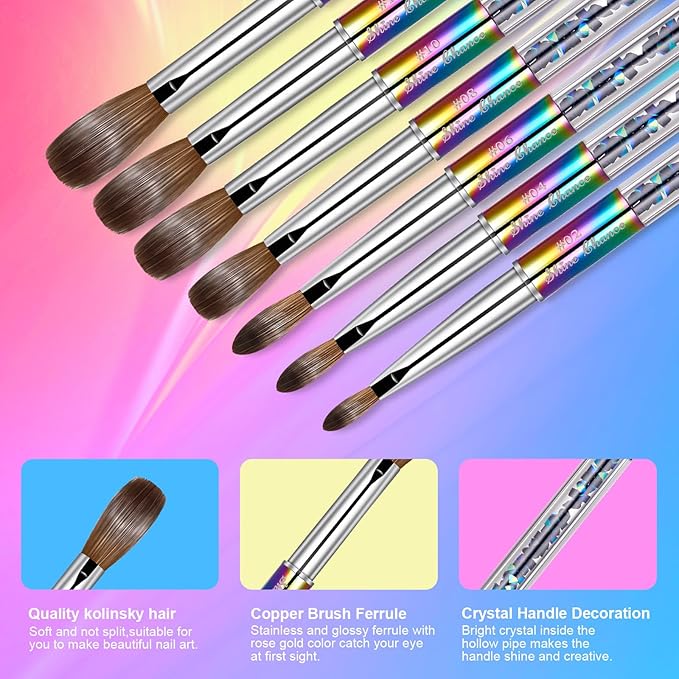 Acrylic Nail Brush Size 14, 100% Real Kolinsky Art Nail Brush for Acrylic Powder Application, Handmade Women Manicure Nail Extension Tool for Professional DIY Home Salon and Beginners