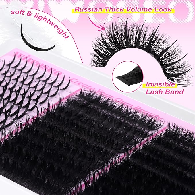 wiwoseo Lash Spikes Lash Clusters Kit Fairy Lash Clusters Eyelash Extensions Kit Spiky Eyelash Clusters Kit 100D+120D Fluffy Cluster Lashes Salon Lashes Clusters Kit with Clear Lash Bond and Seal